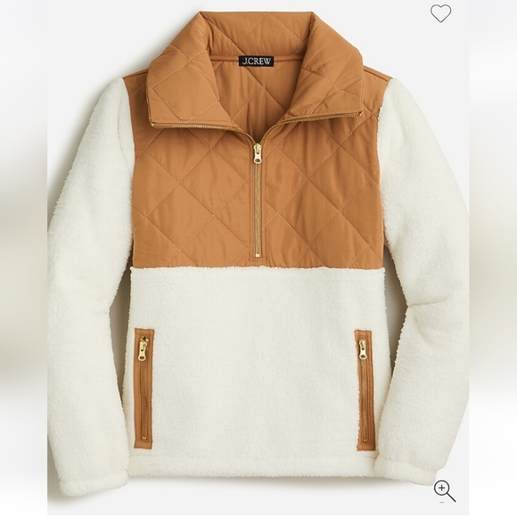 J CREW Quilted sherpa fleece half-zip pullover Sz M - Picture 2 of 12